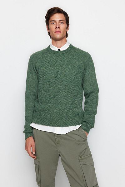 Trendyol Collection Mintfarbener Unisex-Strickpullover aus Wolle – Rundhalsausschnitt, Raglanärmel, strukturiert TMNAW22KZ0290