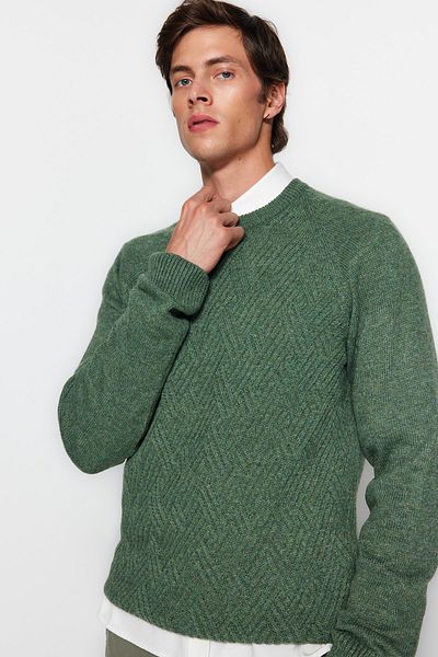 Trendyol Collection Mintfarbener Unisex-Strickpullover aus Wolle – Rundhalsausschnitt, Raglanärmel, strukturiert TMNAW22KZ0290