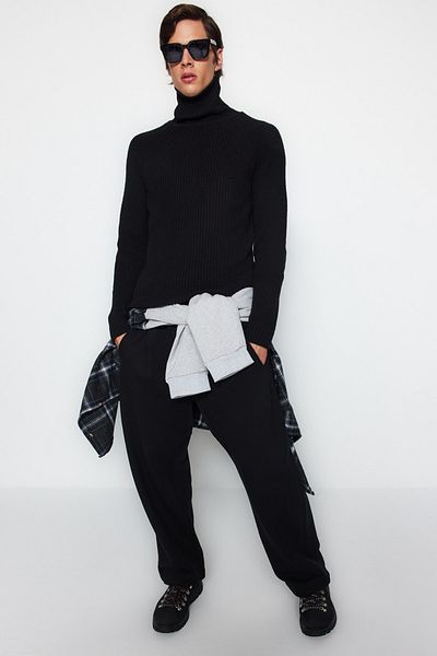 Trendyol Collection Μαύρο πλεκτό πουλόβερ με ζιβάγκο - λεπτή εφαρμογή, μαλλί, μανίκι Raglan TMNAW21KZ0404