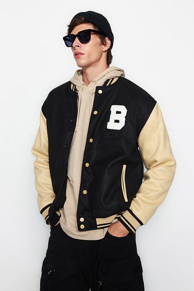 Trendyol Collection Unisex Black Bomber Collar College Coat - Regular Fit TMNAW24MO00017