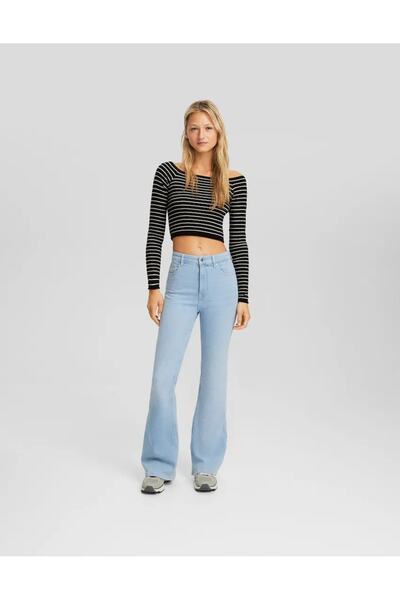 TugsatTasarTekstil Sementa Відкриті сині джинси з широкими штанинами, висока ...