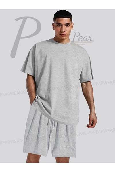 Pear Wear Men's Oversize T-Shirt Regular Fit Shorts T-Shirt Shorts Double Set