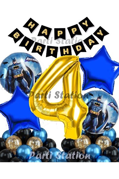 Parti Station Batman 4 Yaş Balon Set Batman Yarasa Konsept Doğum Günü Parti B...