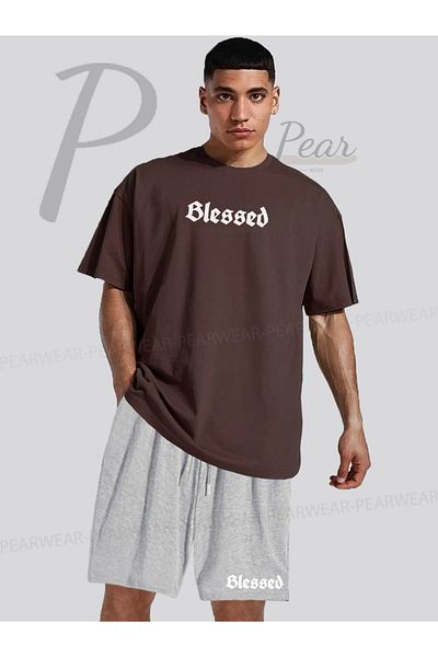 Pear Wear Blessed Printed Oversize T-Shirt Regular Fit Shorts T-Shirt Shorts Двоен комплект
