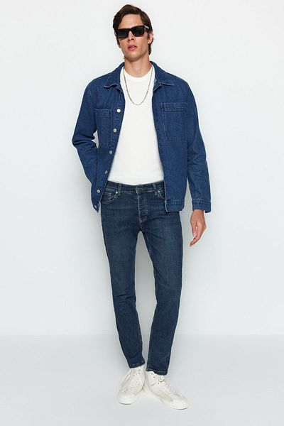 Trendyol Collection Sötétkék Skinny Fit rugalmas szövet Slim Fit Jeans Farmer nadrág TMNAW22JE0311