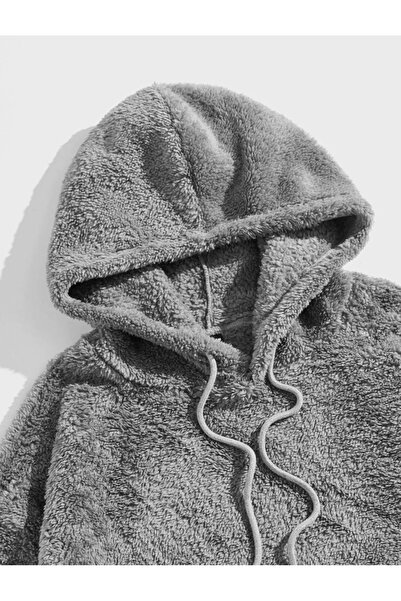 MOONBULL Erkek Peluş kapüşonlu oversize sweatshirt