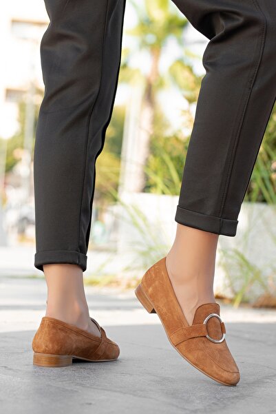 BOUIS Дамски ежедневни мокасини от естествена кожа, кафяви, премиум велур, с детайл от халки