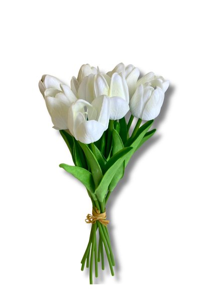 Cihan Çiçekçilik Buchet artificial de 10 lalele umede, 33 cm, alb