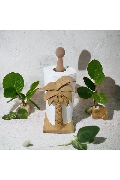 Vera Hediyelik Eşya Wooden Roll Towel Apparatus Paper Towel Holder Decorative Natural Palm Tree Model3301000000515