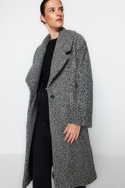 Trendyol Collection Dlouhý vlněný antracitový oversize kašmírový kabát - TWOAW23KB00168