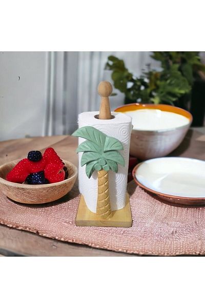 Vera Hediyelik Eşya Wooden Roll Towel Apparatus Paper Towel Holder Decorative Palm Model3301000000512