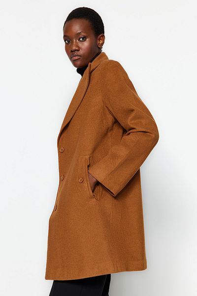 Trendyol Collection Camel Premium Oversize Wide Cut Stamp Coat TWOAW24KB00103
