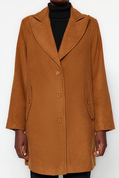 Trendyol Collection Camel Premium Oversize Wide Cut Stamp Coat TWOAW24KB00103