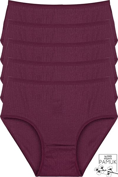 Humaone 5 τμχ Βαμβακερό ριμπ ψηλόμεσο εσώρουχο Plum Bt2-d5