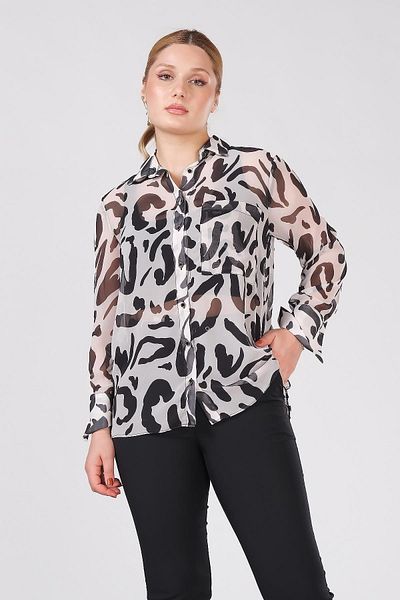 Giyim Dünyası Women's Patterned Chiffon Shirt Ecru