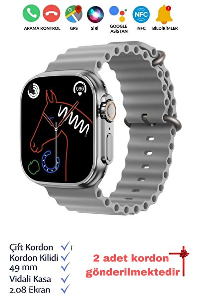 Ekalitem Apple iPhone 11 Pro Max Uyumlu Su Geçirmez Akıllı Saat Gri Smart Wat...