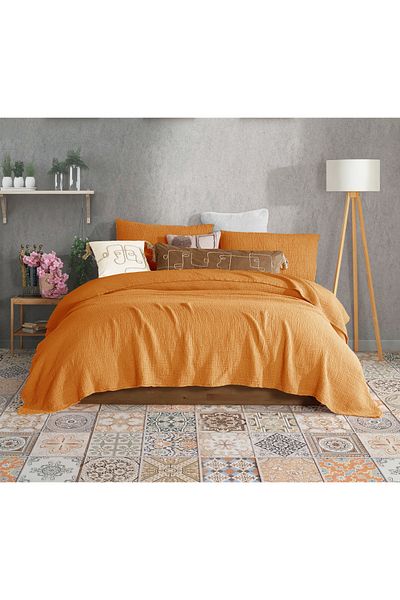 destinyhometex Кувертюра за легло Camel Double 230x240см/2 броя 50x70см, калъфка за възглавница, 4 слоя, многослоен муселин, 100% памук