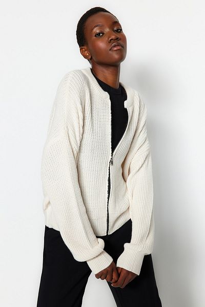 Trendyol Collection Stone Bomber Collar Knitwear Cardigan TWOAW24HI00153