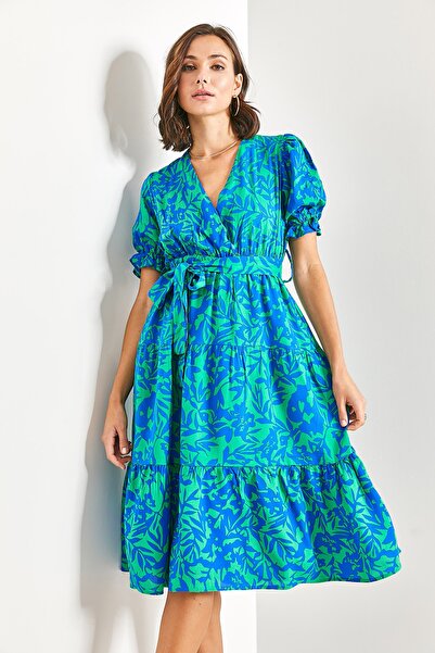 Bianco Lucci Dámské více vzorované šaty s pružným rukávem s páskem