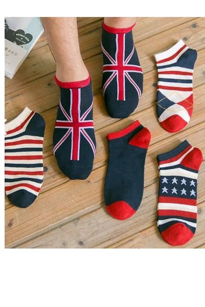 socksbox Κοντές κάλτσες με 5 ζευγάρια Unisex Premium πολύχρωμα σχέδια
