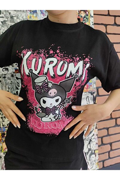 MECH BUTİK Tricou negru cu imprimeu Kuromi Smile