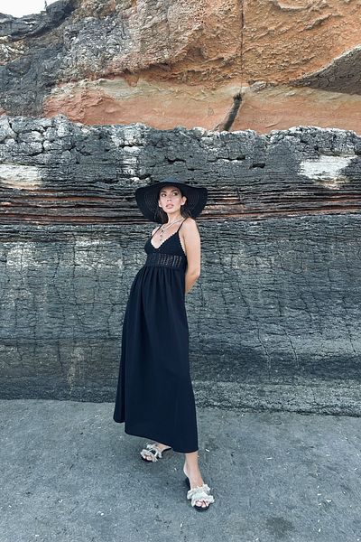Seda Yalçın Atelier Black Strap Knitwear Detail Linen Dress