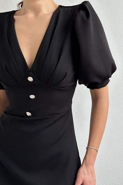 Seda Yalçın Atelier Rochie cu nasturi perle negre