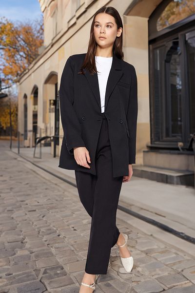 Trendyol Modest Schwarzer Blazer, Jacke, Hose, gewebter Unterteil, Oberteil, Anzug TCTAW23US00132