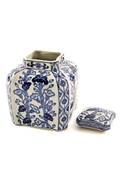 Desi Concept Net Blue-White Porselen Kapaklı Küp 16x20 cm