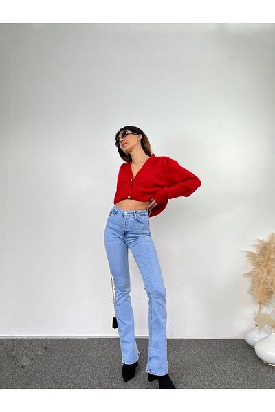 BROSERER Spaniolă Talie înaltă Colorfast Blue Snow Wash Jeans Pantaloni Gathering Jean