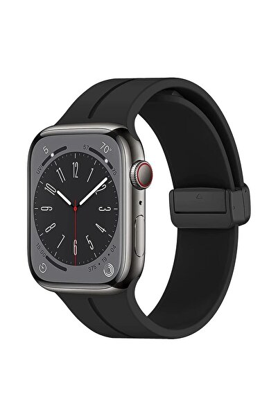 Microsonic Apple Watch Series 7 45mm Kordon Ribbon Line Siyah