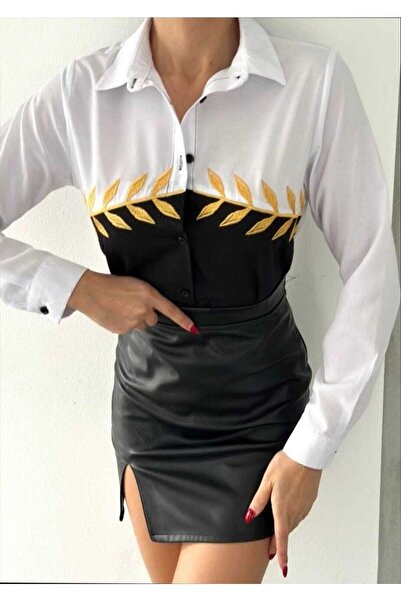 Azra Moda Style Cămașă albă cu model de broderie dublă culoare pentru femei