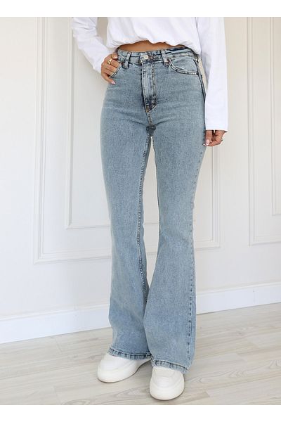 BROSERER Neva Spaniolă Talie înaltă Fără decolorare Albastru zăpadă Spălat Blugi Pantaloni Recuperare Flara Jean