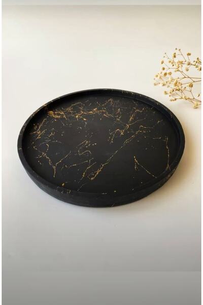 stone powder decorative صينية عرض خرسانية مستديرة بتأثير رخامي ذهبي