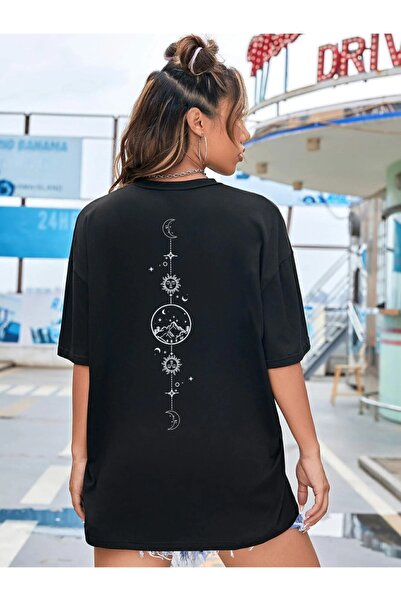 Machetta Μεγάλο μέγεθος Γυναικείο μπλουζάκι Moon and Sun 'Sun and Moon' με στάμπα 100% Cotton Crew Neck Oversize