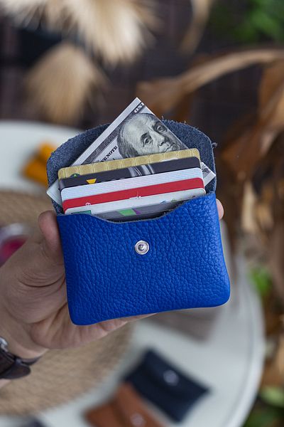 Garbalia Murcia Genuine Leather Fine Design Saks Blue Coin and Card Holder
