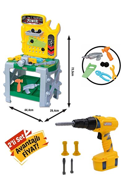 YILDIRIM OYUNCAK Eğitici Büyük Boy Tezgahlı Power Tamir Seti Ve Pilli Matkap ...