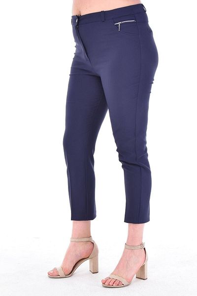 Hanezza Women's Plus Size Ankle Length 360° Lycra Navy Blue Slim Fit Fabric Trousers