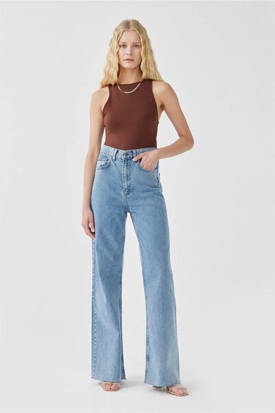 Livik Pantaloni de blugi din denim cu talie înaltă, albastru deschis, pentru ...