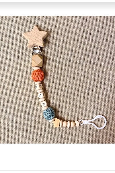 My Kids Room Doğal Ahşap Emzik Zinciri - Isimli Emzik Askısı Ahşap Emzik Zinc...