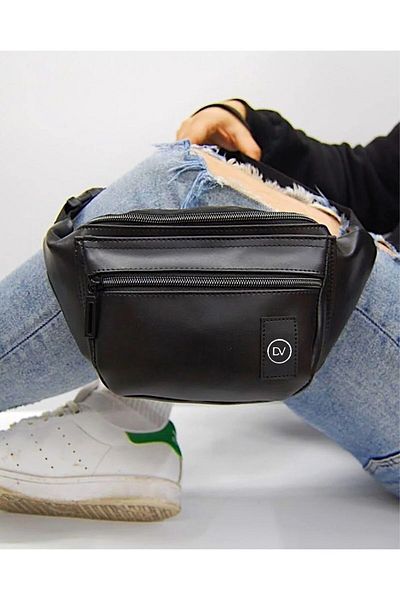 D'VERS Unisex Μαύρη τσάντα μέσης και ώμου από συνθετικό δέρμα
