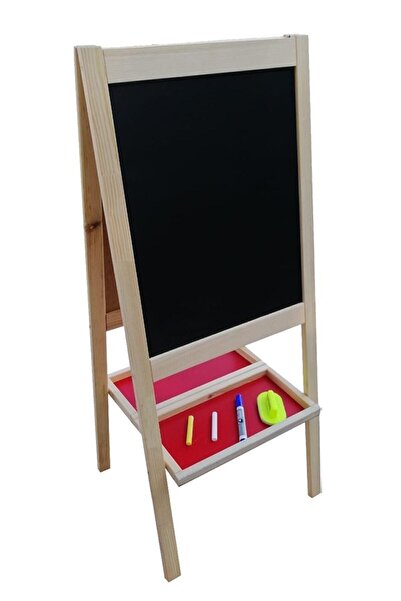 Yıldırım's Home Çift Taraflı Ayaklı Ahşap Çocuk Yazı Tahtası 110x45 cm Kalem Silgi Tebeşir Hediyeli