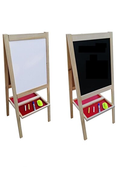 Yıldırım's Home Çift Taraflı Ayaklı Ahşap Çocuk Yazı Tahtası 110x45 cm Kalem Silgi Tebeşir Hediyeli