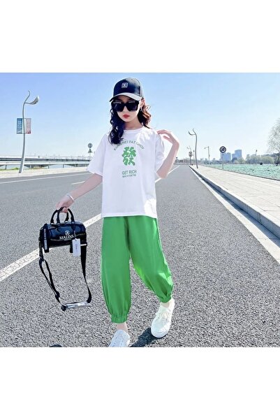 MANCY طقم بدلة رياضية صيفية للفتيات بأكمام قصيرة مطبوع عليها Kung Hei Fat Choy