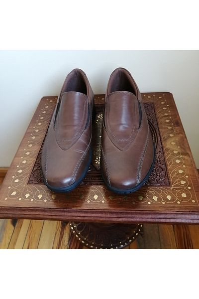 Butik Tülin Men's genuine leather burning coffee soft comfortable with elastic sides genuine rubber non-slip sole shoes