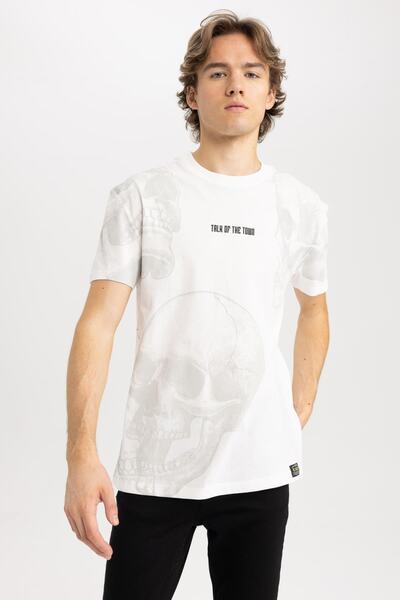 DeFacto Регулярний крій, велосипедний комір, короткі рукави, футболка з принтом A3135ax23sm