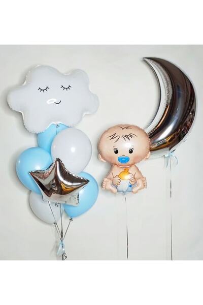 MERİ PARTİ BULUT FOLYO BALON AY FOLYO BALON BABY SHOWER FOLYO BALON SET HASTA...