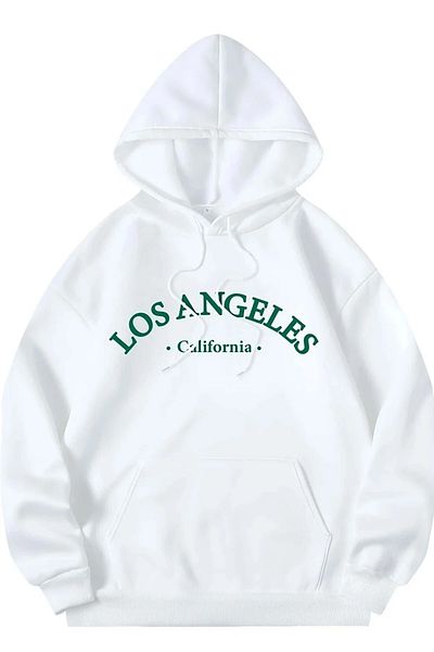 AMMA Unisex Λευκό Los Angeles Φούτερ με στάμπα με κουκούλα oversize
