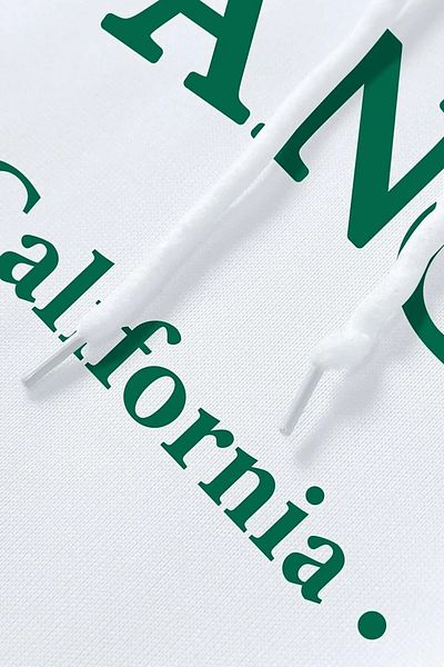 AMMA Unisex Λευκό Los Angeles Φούτερ με στάμπα με κουκούλα oversize
