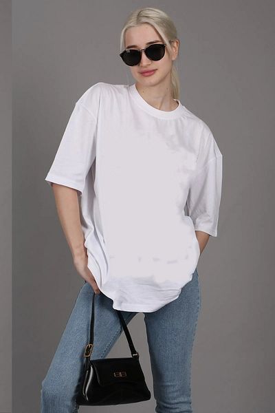 Pasage Λευκό Unisex Cotton Crew Neck Boyfriend πλεκτό μπλουζάκι oversize